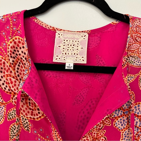 Johnny Was Vesna Floral 100% Silk Tunic Dress Pink Multi Boho Style Size Small - Picture 5 of 10